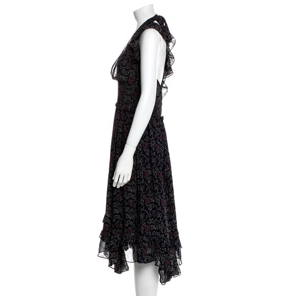 Ulla Johnson 4 Aviva 100% Silk Ruffle Midi Dress Backless Romantic Maxi Black - Picture 5 of 14